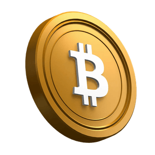 Schuin weergegeven Bitcoin BTC-munt als grafisch element in de hero-sectie