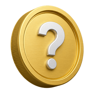 Decoratief element op de FAQ-pagina: een 3D gouden munt met vraagteken